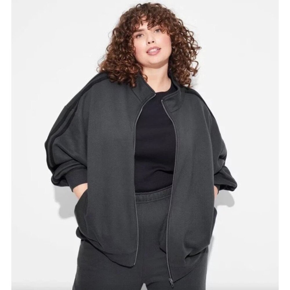 Wild Fable Women's Large Black Fleece Layer Zip-Up Sweatshirt Jacket Long Sleeve